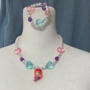 Colorful Mermaid Heart Bead Necklace & Bracelet Set